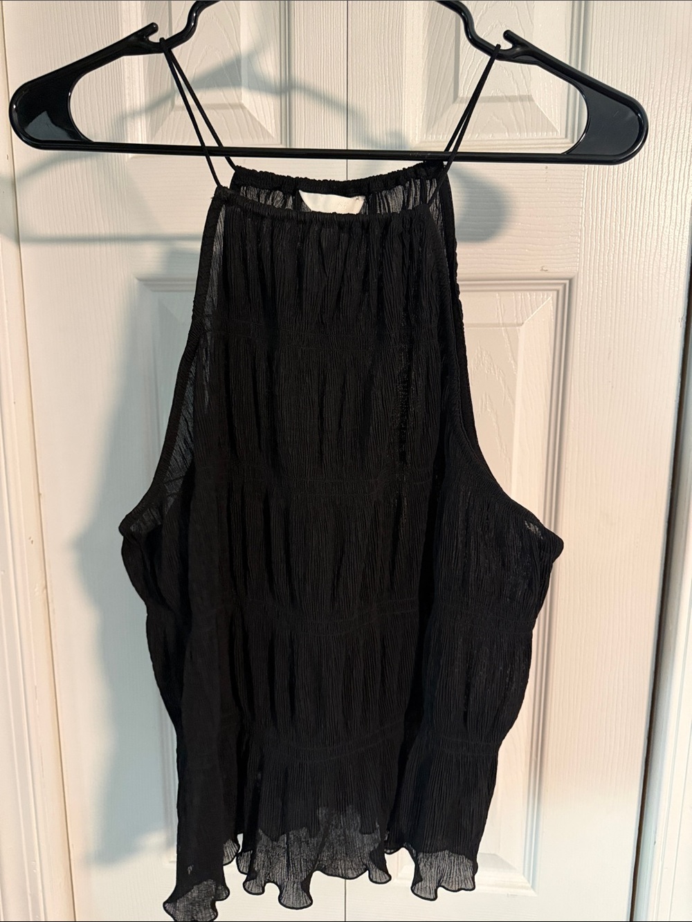 H&M Black Sheer Gathered Neck Top